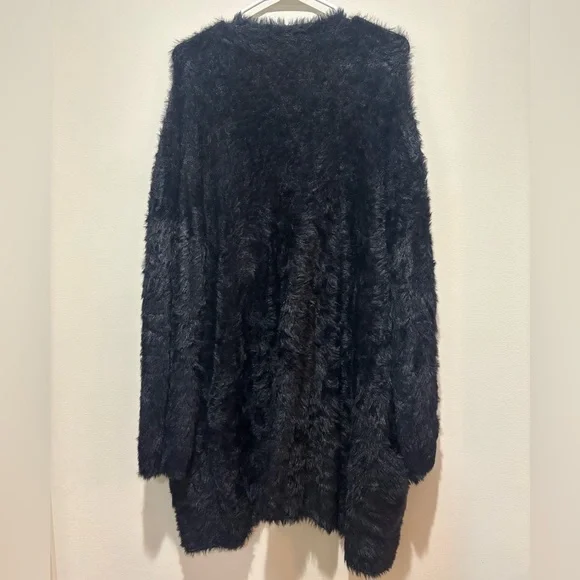 Free People Faux Fur Cardigan Sweater in Black, Women’s Size Large - Picture 8 of 10